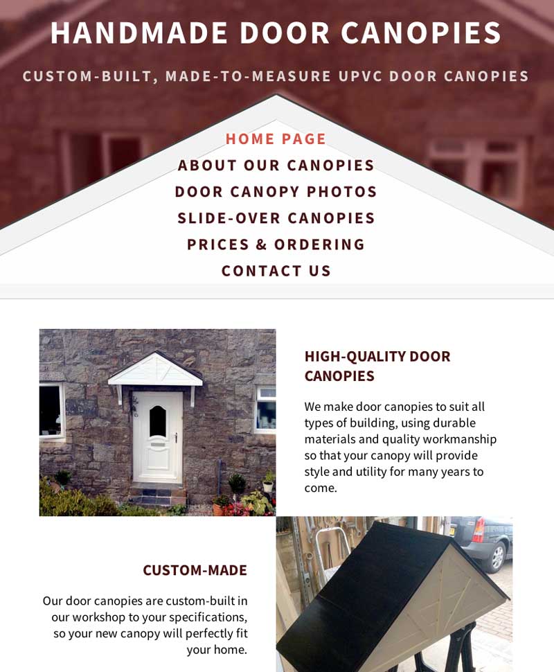 Screenshot of the Handmade Door Canopies website