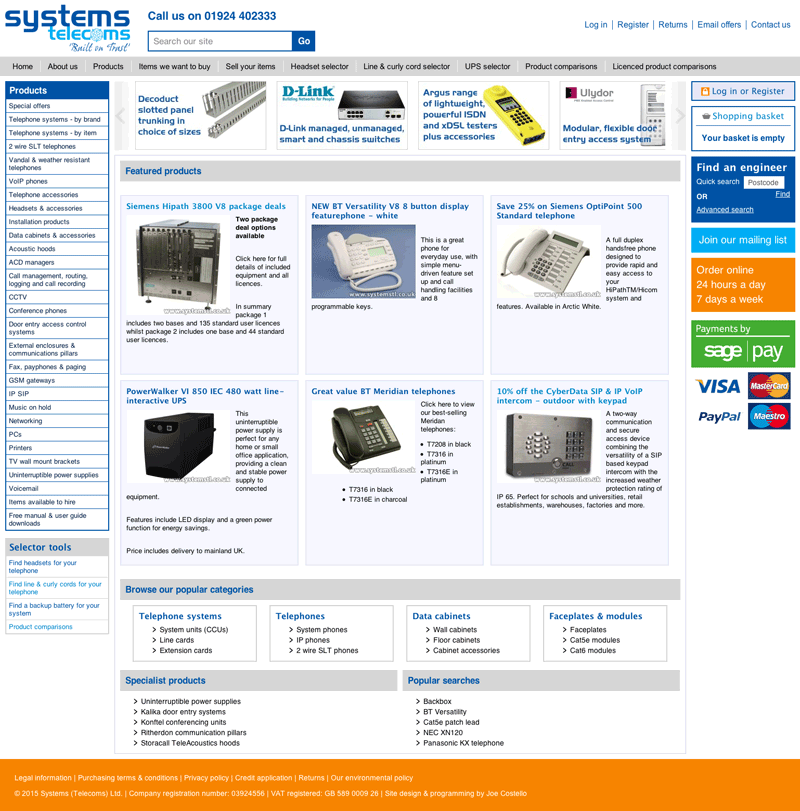 Screenshot of Systems Telecoms' website